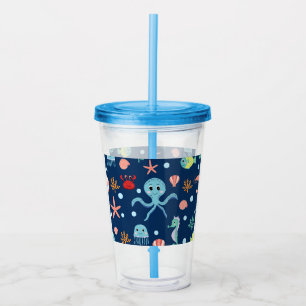 Cute Ocean Sea Life Pattern Acrylic Tumbler