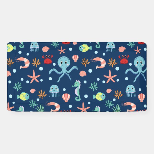 Cute Ocean Sea Life Pattern Banner (Horizontal)