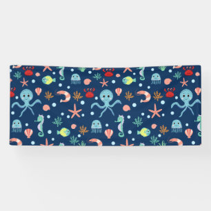 Cute Ocean Sea Life Pattern Banner