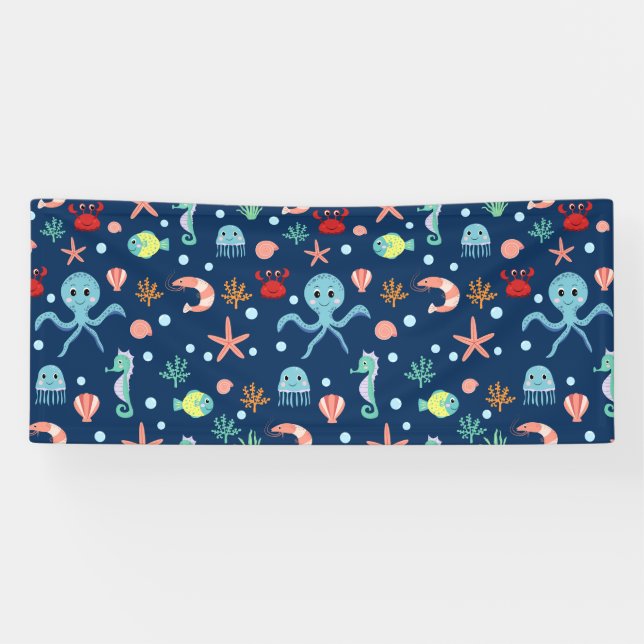 Cute Ocean Sea Life Pattern Banner (Horizontal)