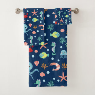 Cute Ocean Sea Life Pattern Bath Towel Set