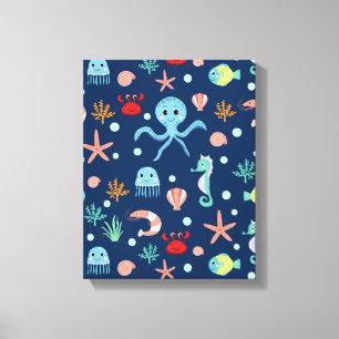 Cute Ocean Sea Life Pattern Canvas Print