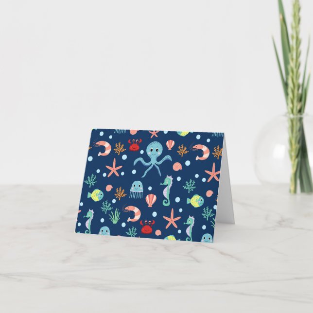 Cute Ocean Sea Life Pattern Card (Front)