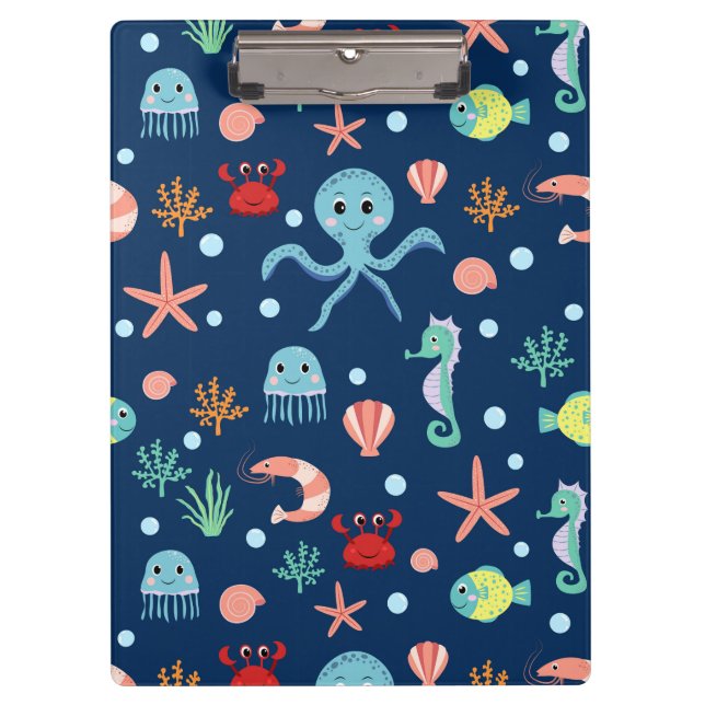 Cute Ocean Sea Life Pattern Clipboard (Front)