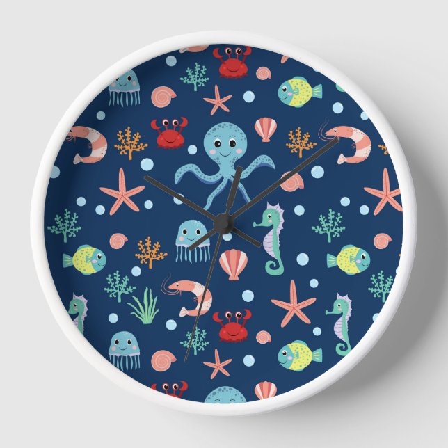 Cute Ocean Sea Life Pattern Clock (Front)