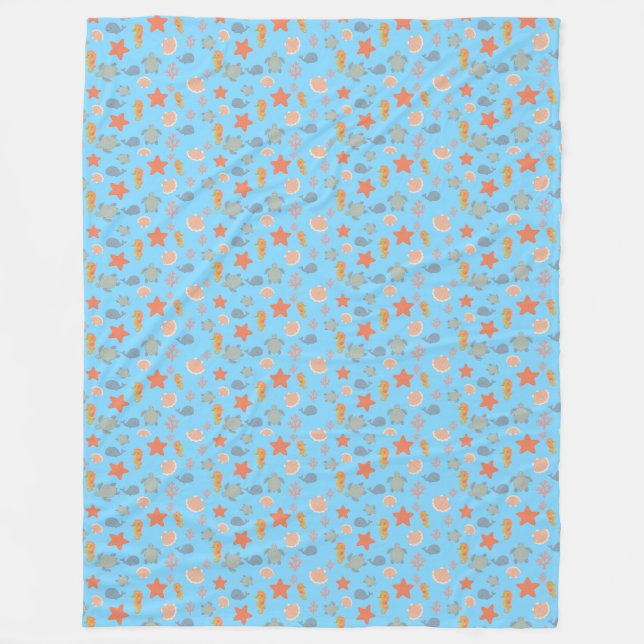 Cute Ocean Sea Life Pattern Fleece Blanket (Front)