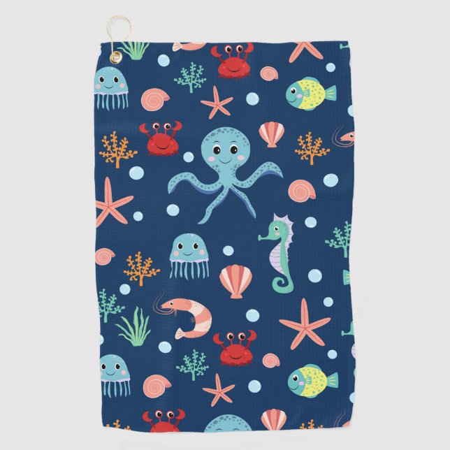 Cute Ocean Sea Life Pattern Golf Towel (Front)