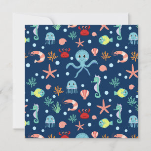 Cute Ocean Sea Life Pattern Holiday Card