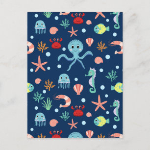 Cute Ocean Sea Life Pattern Invitation Postcard