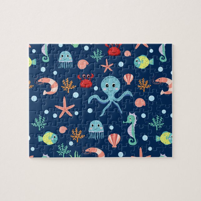 Cute Ocean Sea Life Pattern Jigsaw Puzzle (Horizontal)