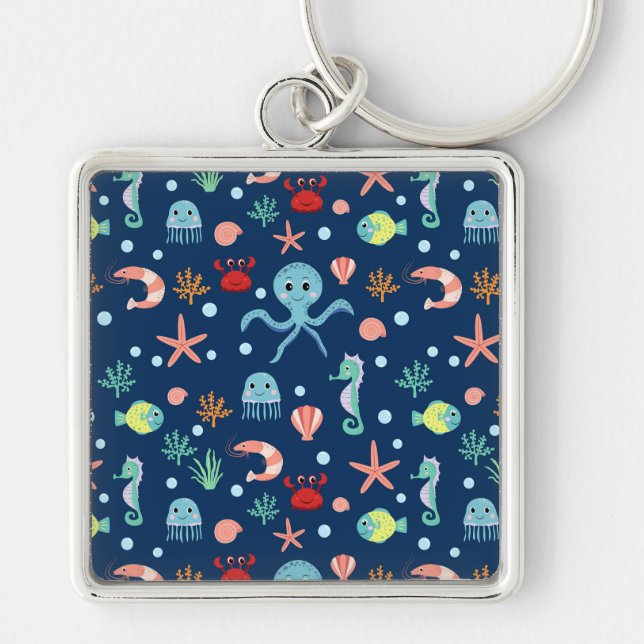 Cute Ocean Sea Life Pattern Key Ring (Front)