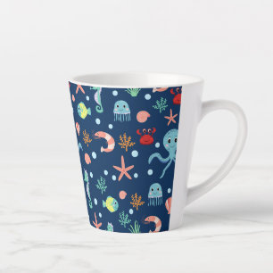 Cute Ocean Sea Life Pattern Latte Mug