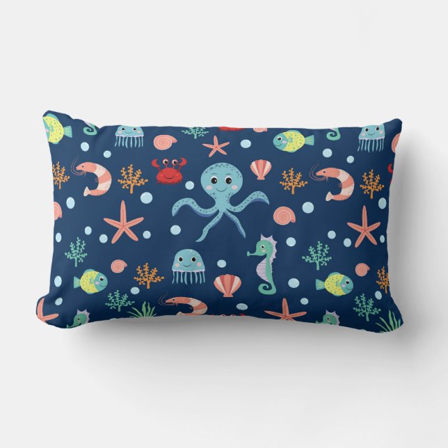 Cute Ocean Sea Life Pattern Lumbar Cushion (Front)