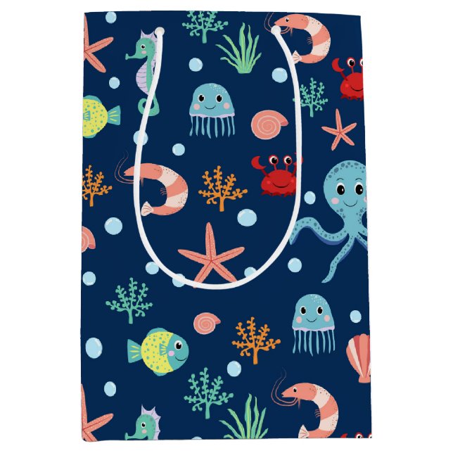 Cute Ocean Sea Life Pattern Medium Gift Bag (Front)