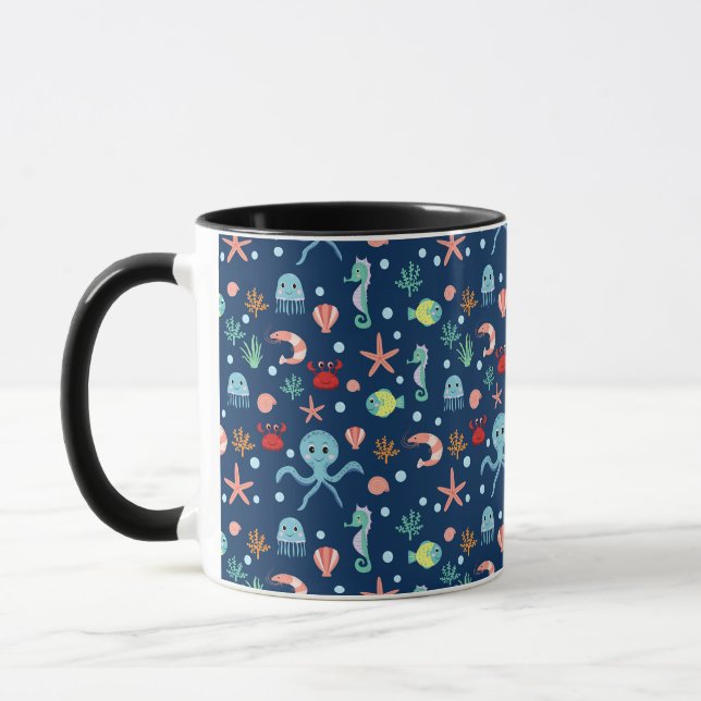 Cute Ocean Sea Life Pattern Mug (Left)