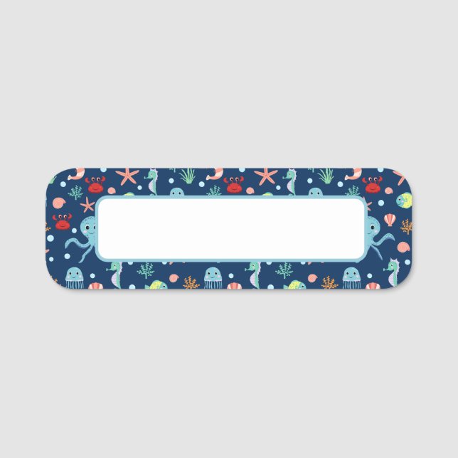 Cute Ocean Sea Life Pattern Name Tag (Front)