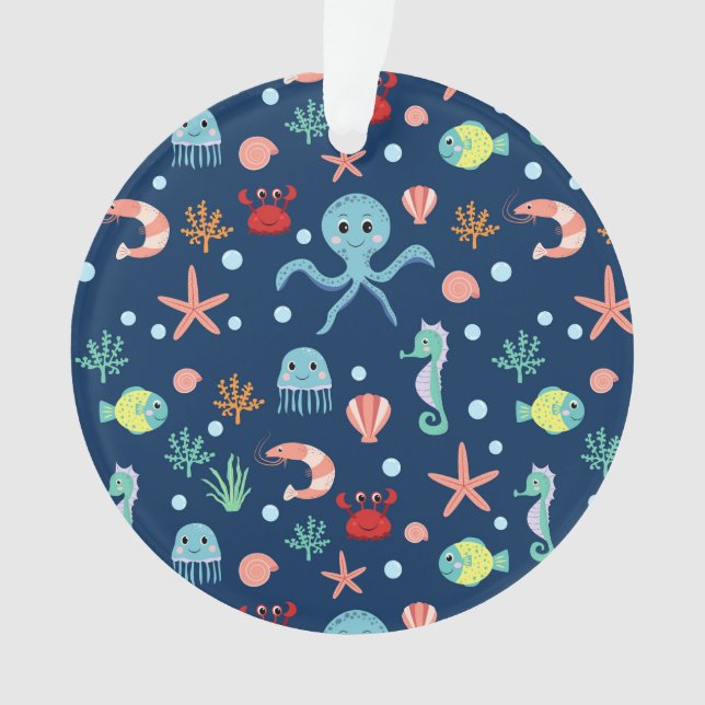 Cute Ocean Sea Life Pattern Ornament (Front)