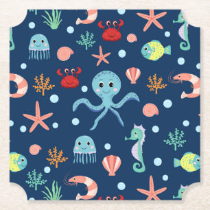 Cute Ocean Sea Life Pattern Paper Coaster