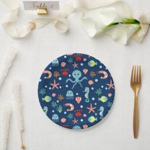 Cute Ocean Sea Life Pattern Paper Plate