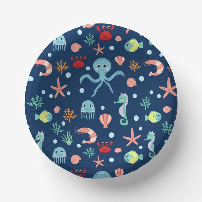 Cute Ocean Sea Life Pattern Paper Plate (Front)