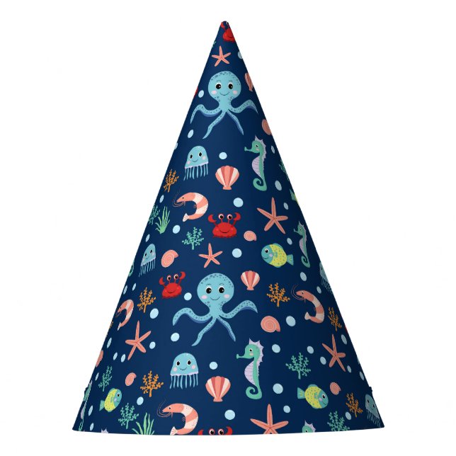 Cute Ocean Sea Life Pattern Party Hat (Front)