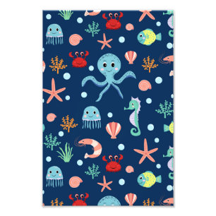 Cute Ocean Sea Life Pattern Photo Print