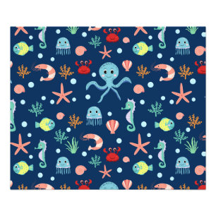 Cute Ocean Sea Life Pattern Photo Print
