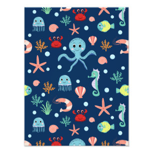 Cute Ocean Sea Life Pattern Photo Print