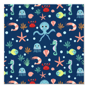 Cute Ocean Sea Life Pattern Photo Print