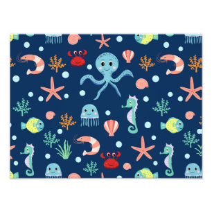 Cute Ocean Sea Life Pattern Photo Print