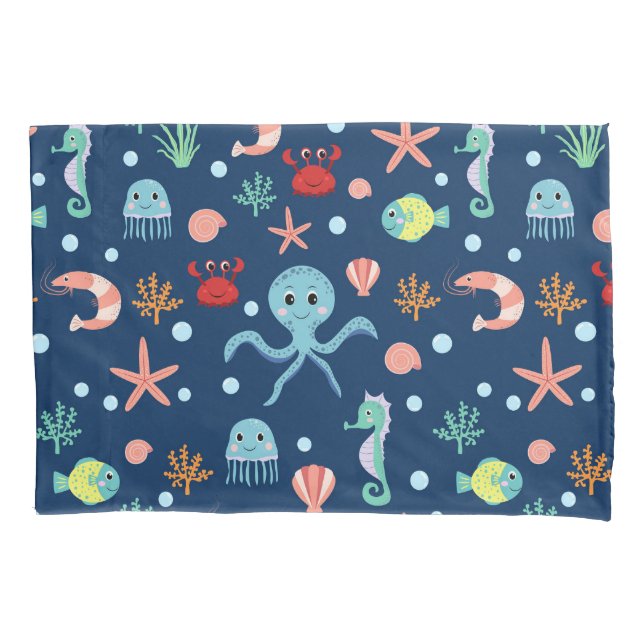 Cute Ocean Sea Life Pattern Pillowcase (Front)