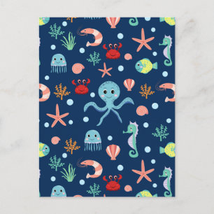 Cute Ocean Sea Life Pattern Postcard