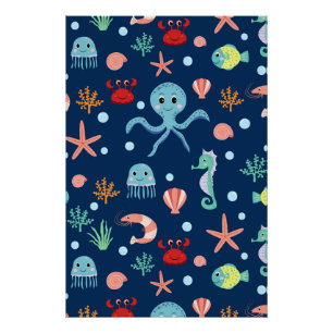 Cute Ocean Sea Life Pattern Poster