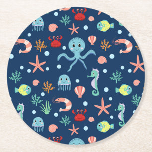Cute Ocean Sea Life Pattern Round Paper Coaster