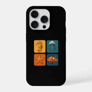 Cute Ocean Sea Life Pattern - Seahorse, Jellyfish, iPhone 15 Pro Case