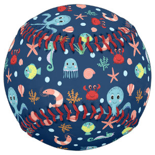 Cute Ocean Sea Life Pattern Softball
