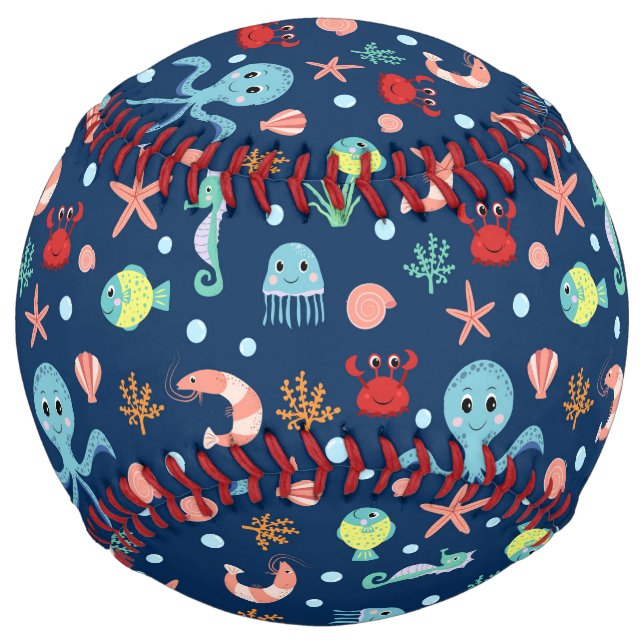 Cute Ocean Sea Life Pattern Softball (Front)