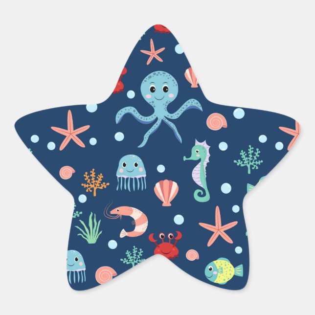 Cute Ocean Sea Life Pattern Star Sticker (Front)