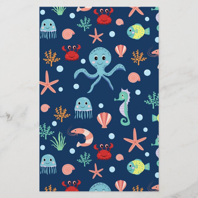 Cute Ocean Sea Life Pattern Stationery (Front)
