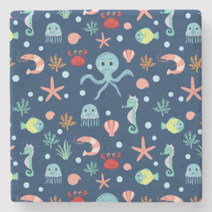 Cute Ocean Sea Life Pattern Stone Coaster