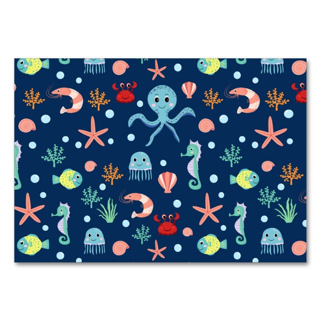 Cute Ocean Sea Life Pattern Table Number (Front)