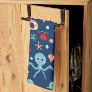 Cute Ocean Sea Life Pattern Tea Towel
