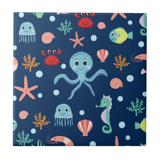 Cute Ocean Sea Life Pattern Tile (Front)