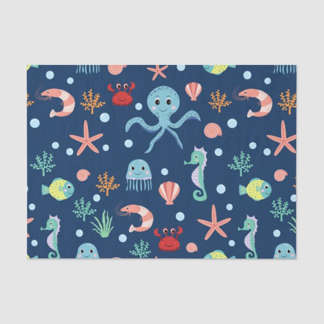 Cute Ocean Sea Life Pattern Tissue Paper (Front)