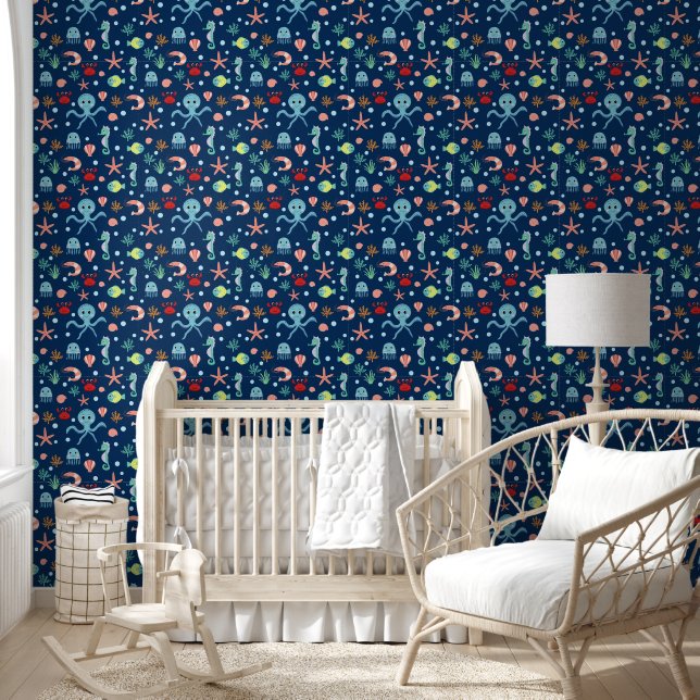 Cute Ocean Sea Life Pattern Wallpaper (Kids)