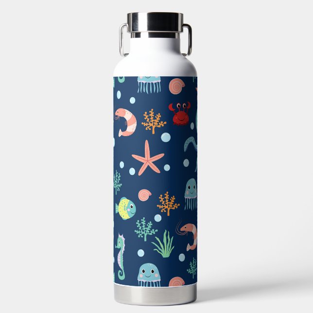 Cute Ocean Sea Life Pattern Water Bottle (Front)