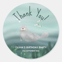 Cute Ocean Seal Thank You Purple Kids Birthday