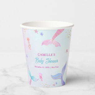 Cute Ocean Summer Mermaid Tail Baby Shower Paper Cups