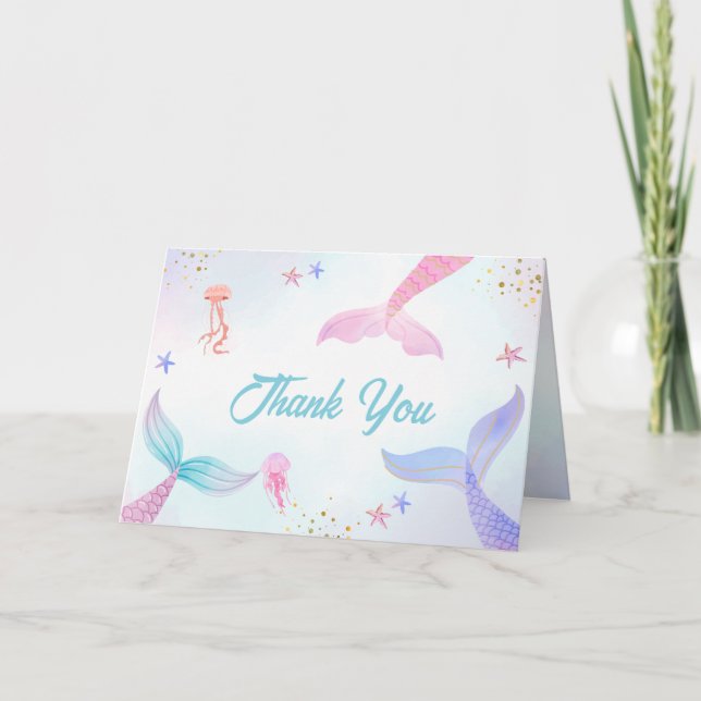 Cute Ocean Summer Mermaid Tail Baby Shower Thank You Card (Front)