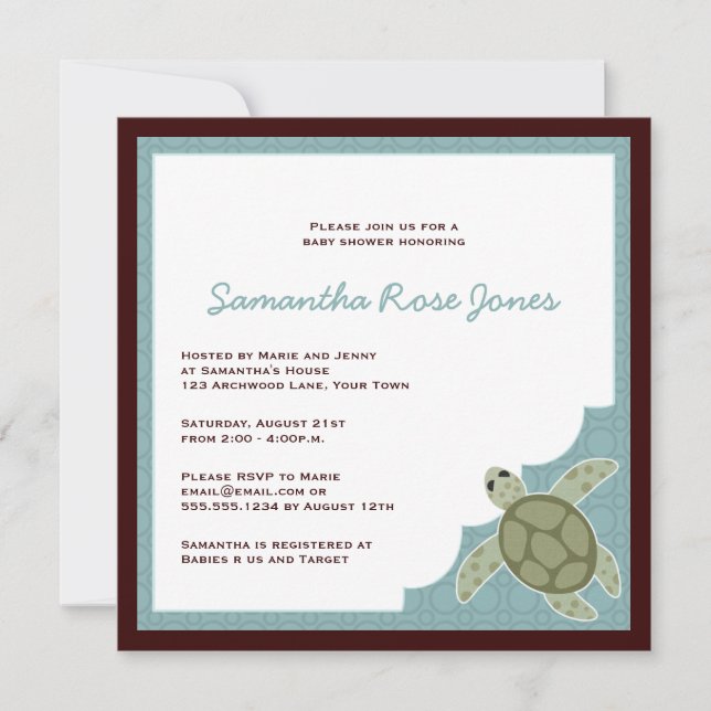 Cute Ocean Theme Baby Shower - Blue and Brown Invitation (Front)